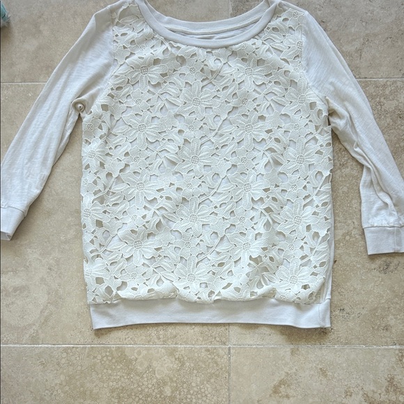 LOFT White Lace Accent Top - Picture 1 of 4